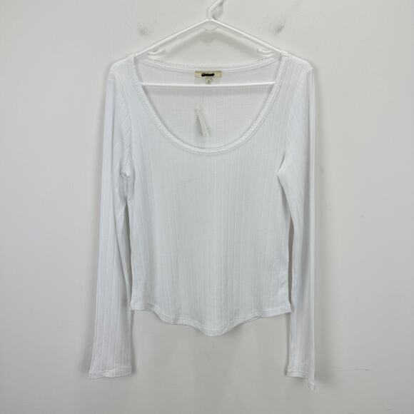 Madewell Pointelle Long Sleeve Scoopneck Tee Top White Stretch Knit Basics M NWT - Picture 6 of 13